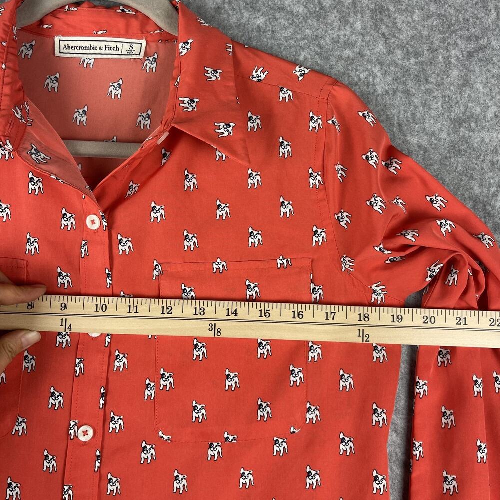 Abercrombie Fitch French Bulldog Top Womens Small Orange Button Up Blouse - Picture 7 of 14